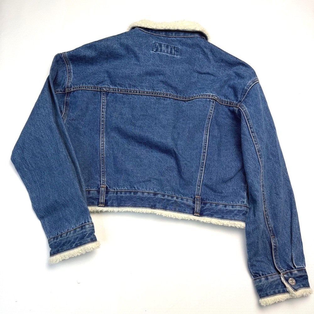 Y2K Forever 21 Sherpa Lined Trucker Denim Jacket Blue Medium Wash Faux Fur Small - Picture 6 of 11